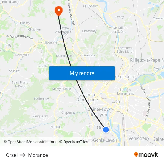 Orsel to Morancé map