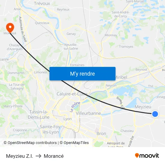 Meyzieu Z.I. to Morancé map