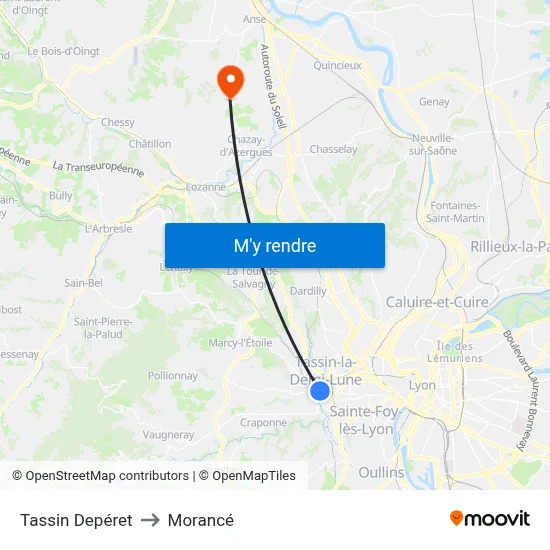 Tassin Depéret to Morancé map