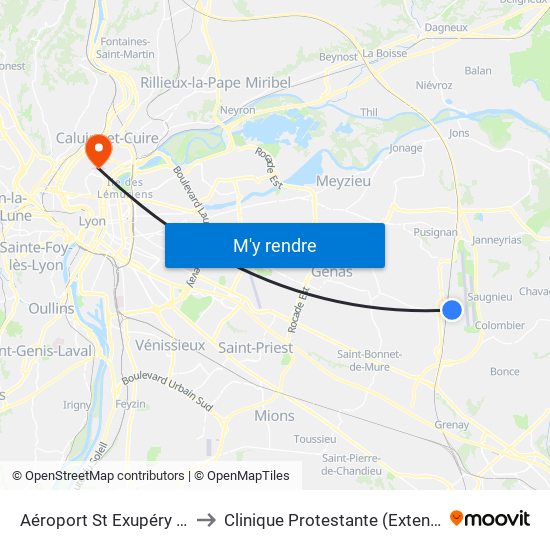 Aéroport St Exupéry -Bus to Clinique Protestante (Extension) map