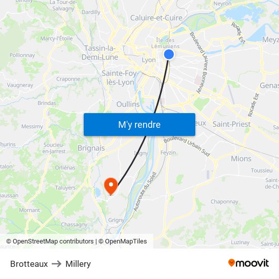 Brotteaux to Millery map