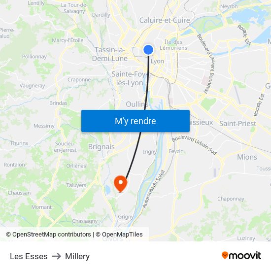 Les Esses to Millery map