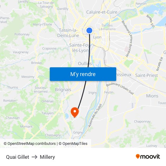 Quai Gillet to Millery map