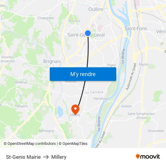 St-Genis Mairie to Millery map