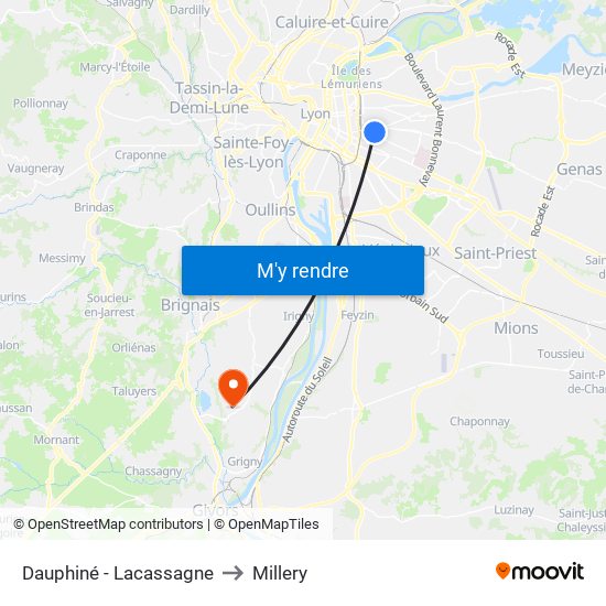 Dauphiné - Lacassagne to Millery map