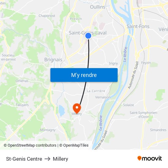 St-Genis Centre to Millery map