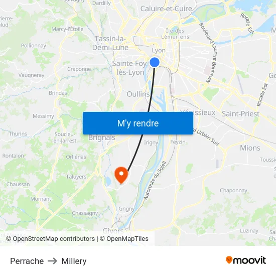 Perrache to Millery map