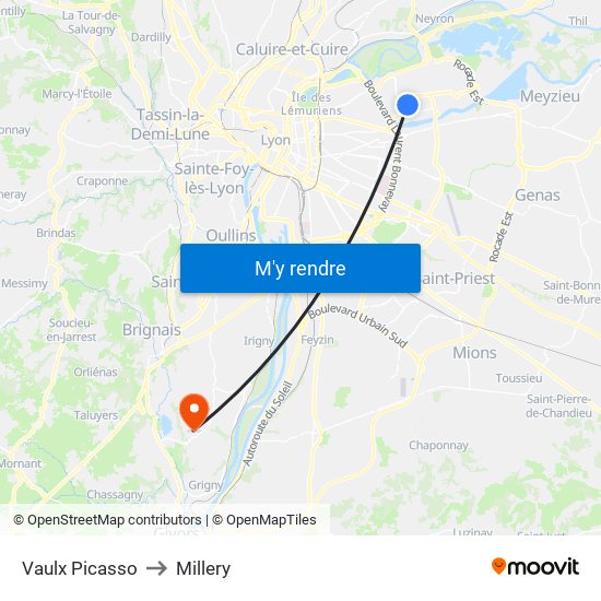 Vaulx Picasso to Millery map