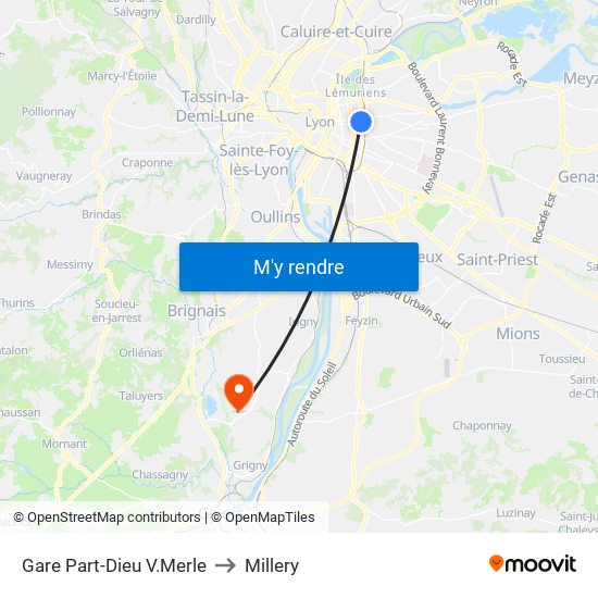 Gare Part-Dieu V.Merle to Millery map