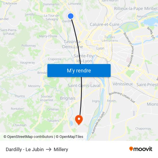 Dardilly - Le Jubin to Millery map