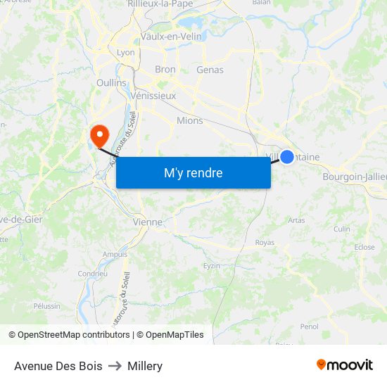 Avenue Des Bois to Millery map
