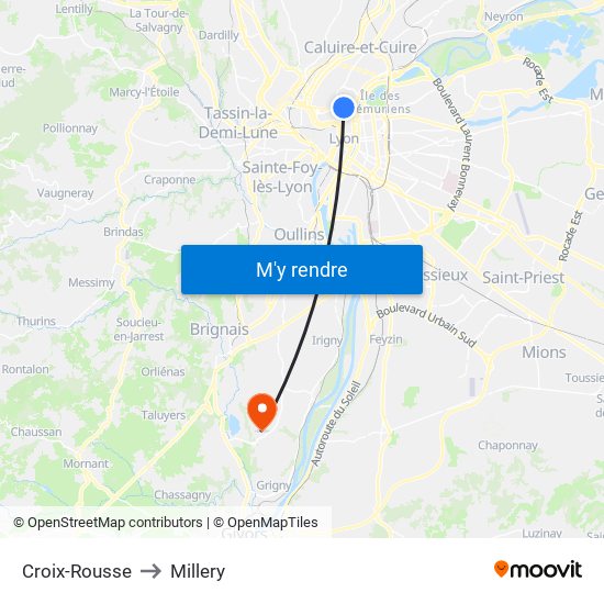 Croix-Rousse to Millery map