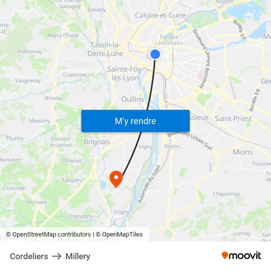 Cordeliers to Millery map