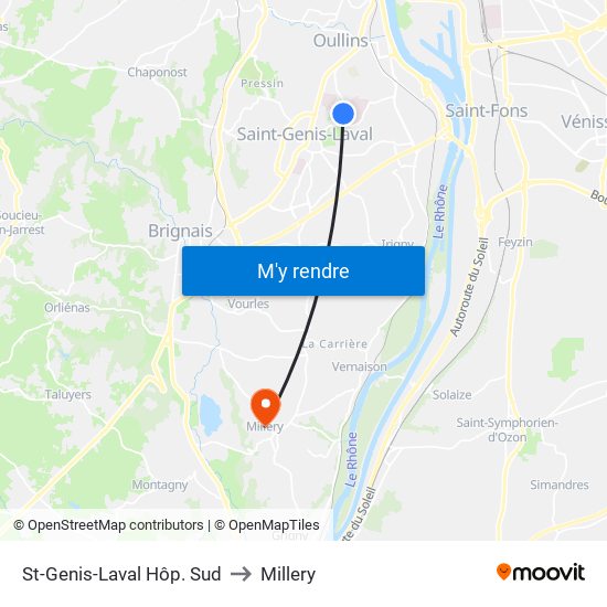 St-Genis-Laval Hôp. Sud to Millery map