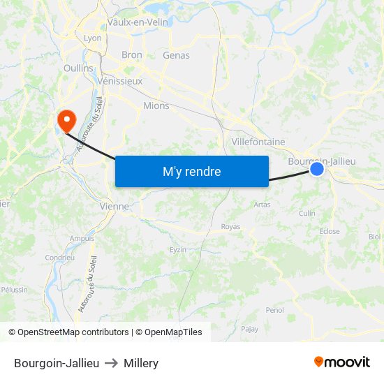 Bourgoin-Jallieu to Millery map