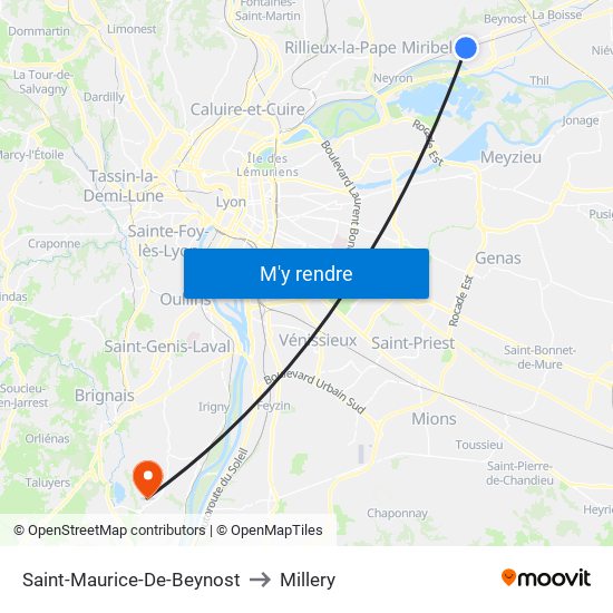 Saint-Maurice-De-Beynost to Millery map