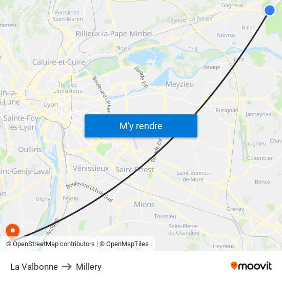 La Valbonne to Millery map