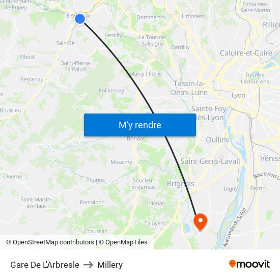 Gare De L'Arbresle to Millery map