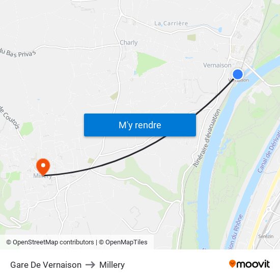 Gare De Vernaison to Millery map