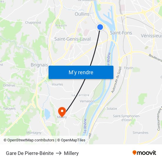 Gare De Pierre-Bénite to Millery map