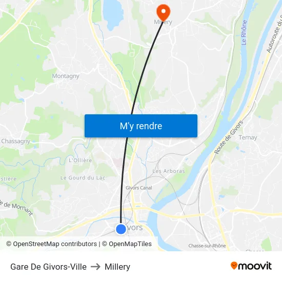 Gare De Givors-Ville to Millery map