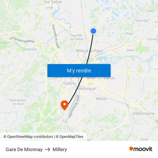 Gare De Mionnay to Millery map