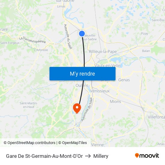 Gare De St-Germain-Au-Mont-D'Or to Millery map