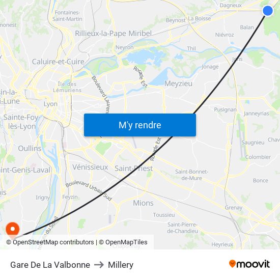 Gare De La Valbonne to Millery map