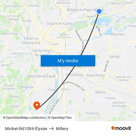 Miribel-Rd1084-Élysée to Millery map