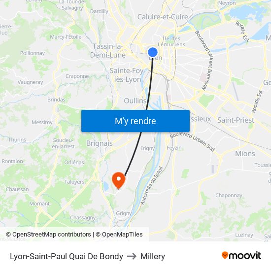 Lyon-Saint-Paul Quai De Bondy to Millery map