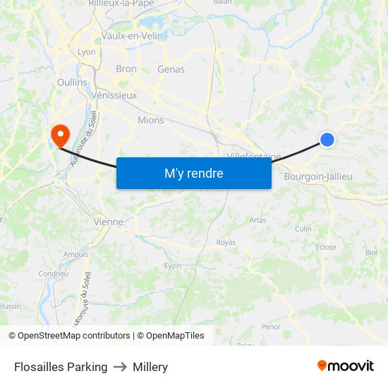Flosailles Parking to Millery map