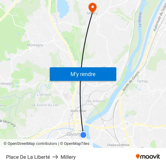 Place De La Liberté to Millery map