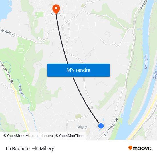 La Rochère to Millery map