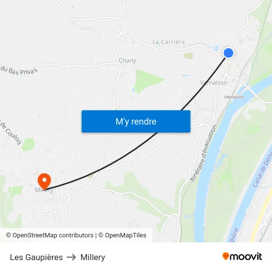 Les Gaupières to Millery map