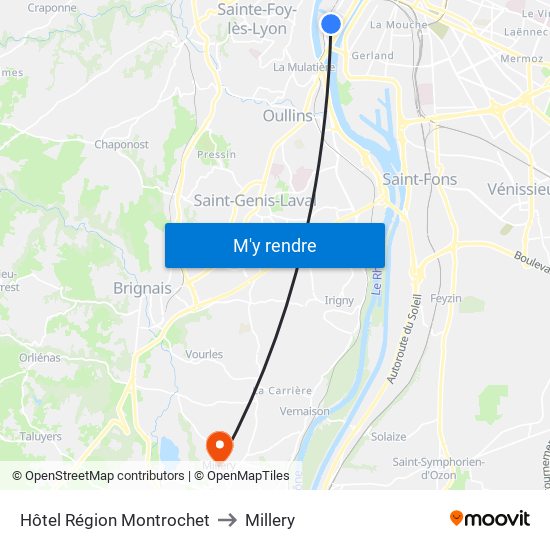 Hôtel Région Montrochet to Millery map
