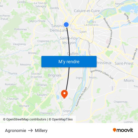 Agronomie to Millery map
