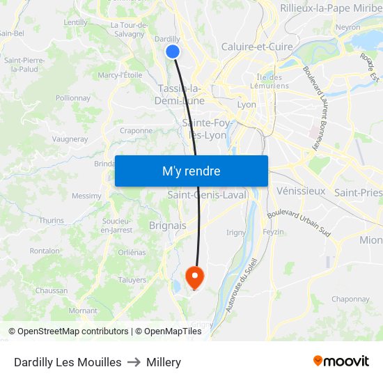 Dardilly Les Mouilles to Millery map