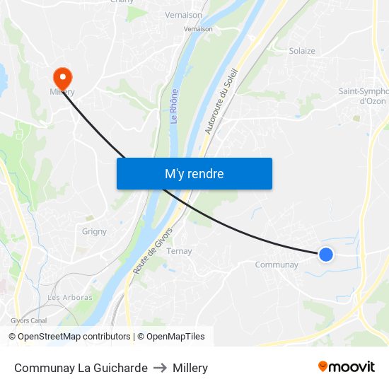 Communay La Guicharde to Millery map