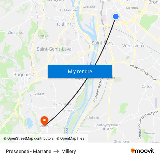 Pressensé - Marrane to Millery map