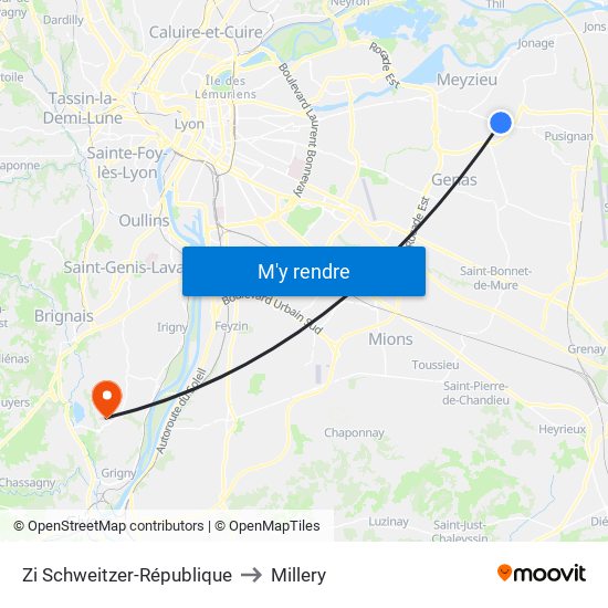 Zi Schweitzer-République to Millery map