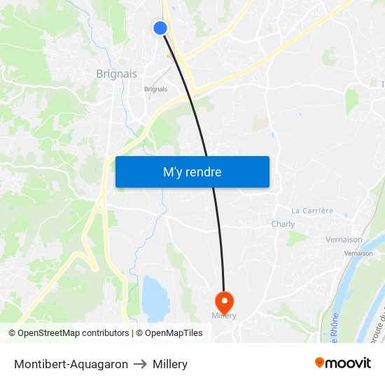 Montibert-Aquagaron to Millery map