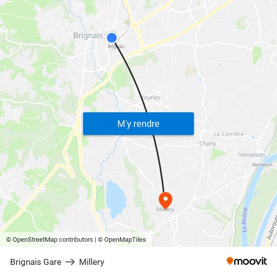 Brignais Gare to Millery map