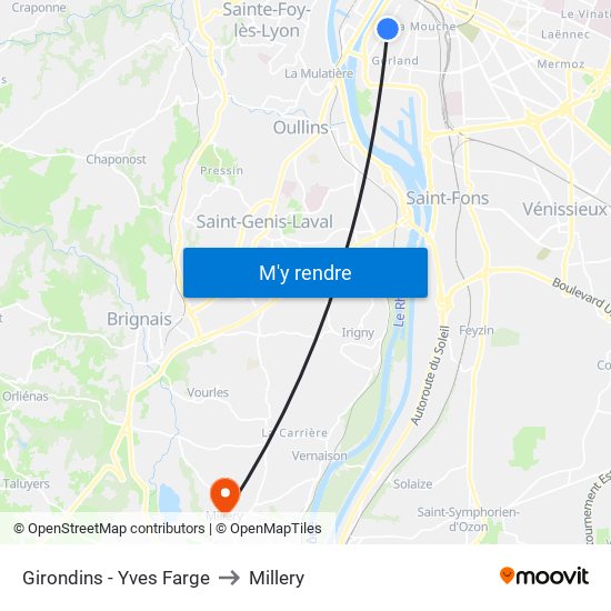 Girondins - Yves Farge to Millery map
