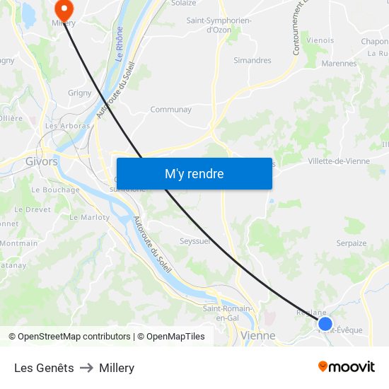 Les Genêts to Millery map
