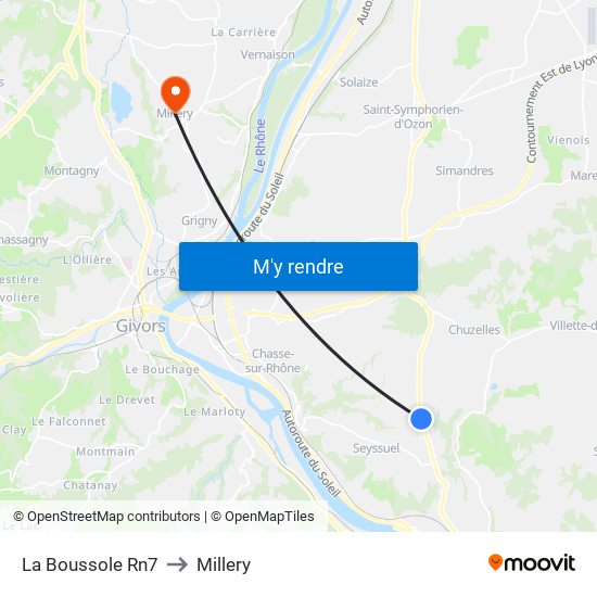 La Boussole Rn7 to Millery map