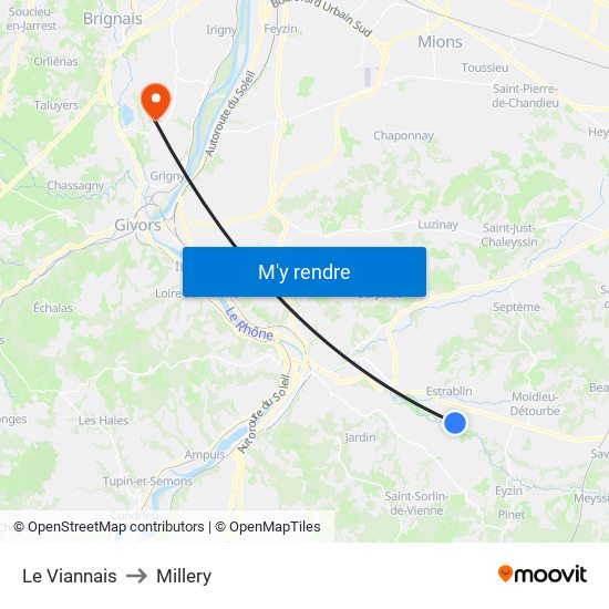 Le Viannais to Millery map