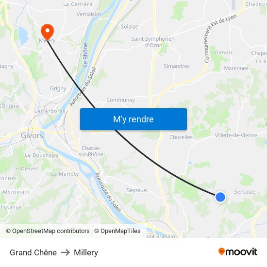 Grand Chêne to Millery map