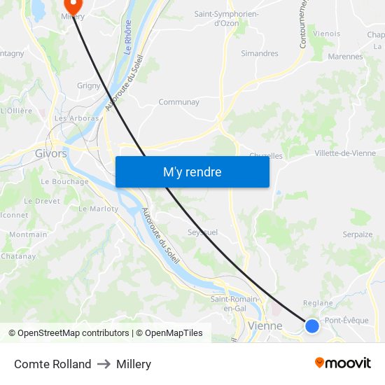 Comte Rolland to Millery map