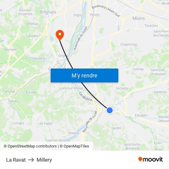 La Ravat to Millery map