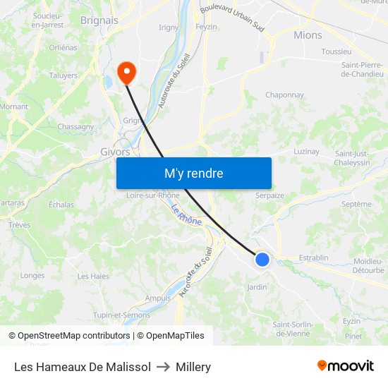 Les Hameaux De Malissol to Millery map